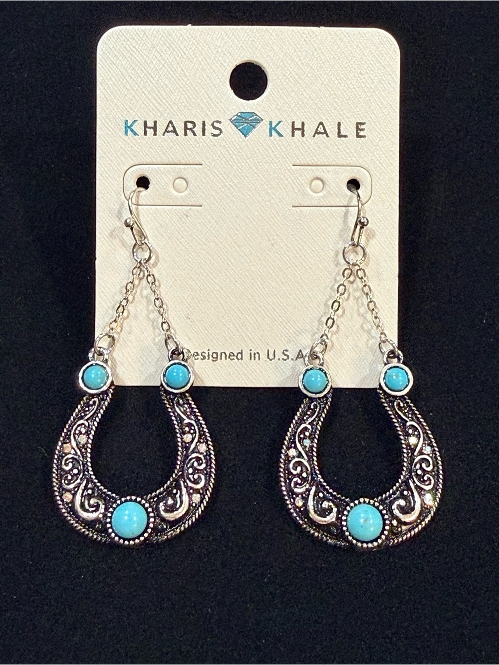 Silver-Tone Turquoise Inspired Horse Shoe Dangle Earrings NWT